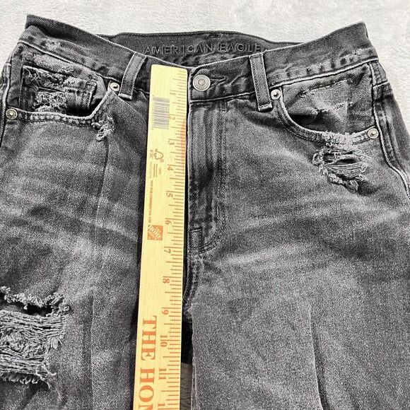 American Eagle Mom Jeans 4‎ Long Black Distressed Denim Womens - Picture 9 of 11